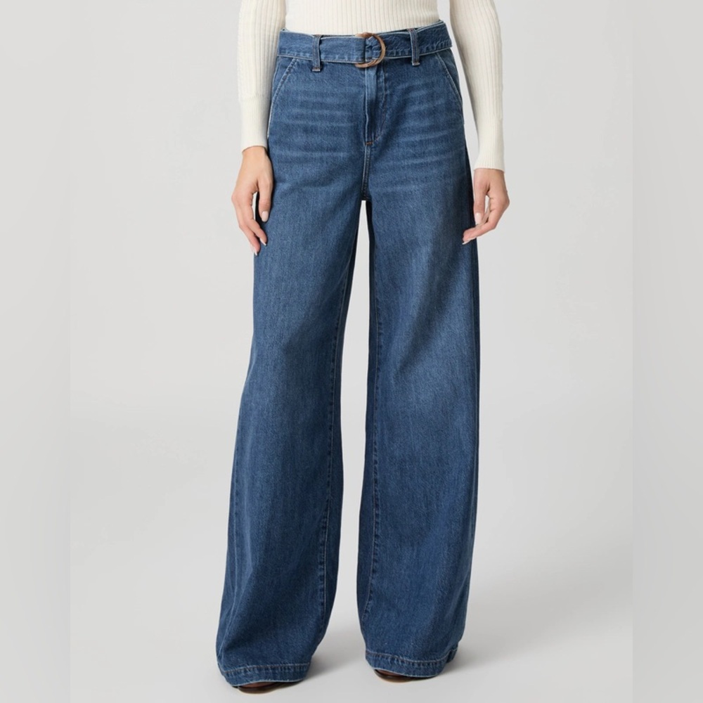 Paige Cameron Wide Leg Jeans With Tortoise Belt Color Altitude Womens Size 25 - Picture 2 of 7